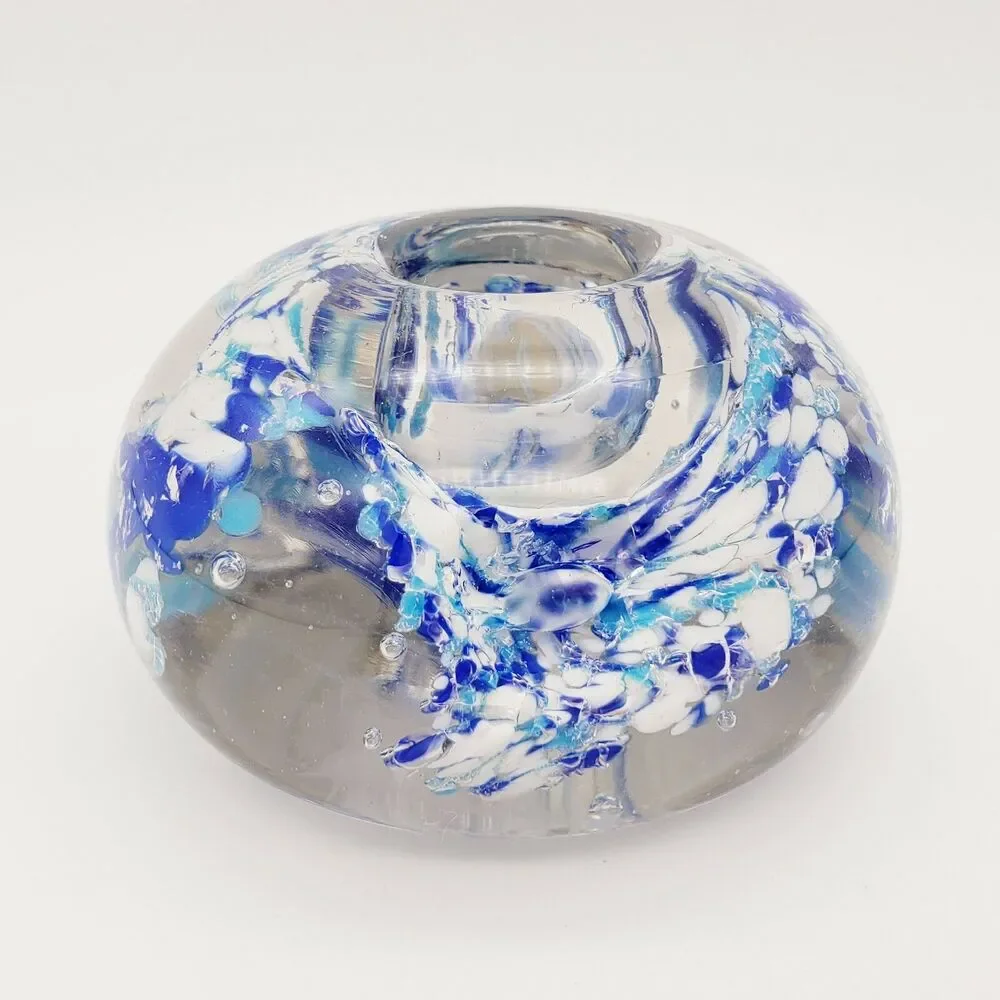The Millefiori Collection Candle Holder Light Catcher Glass Blue Hand Blown